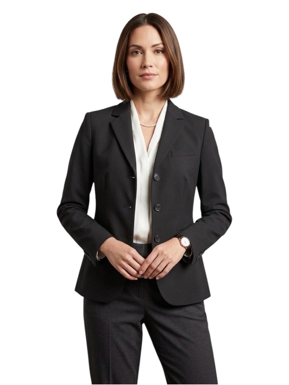 Banana Republic Stretch Petite Blazer Jacket Black 4P Notch Lapel Three-Button
